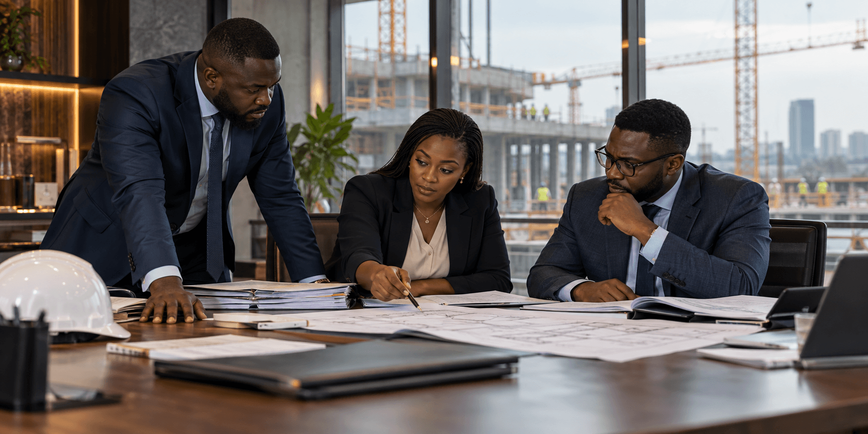 Nigerian project team reviewing public-sector contract records